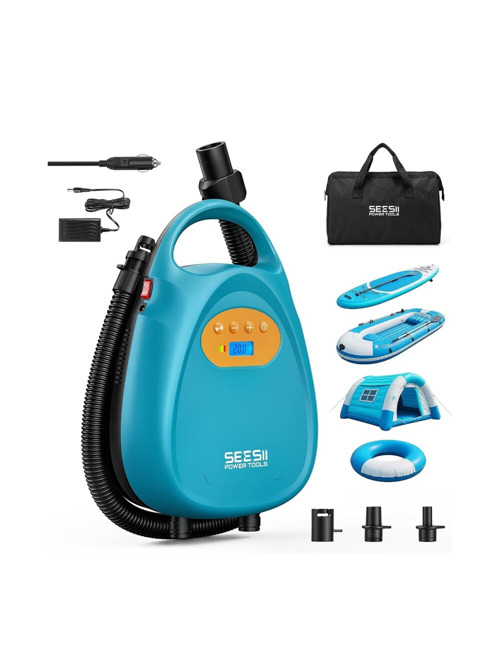 Cordless Paddle Board Pump 20PSI 6000mAh Dual Stage LCD Auto-Off Fast 12V Power